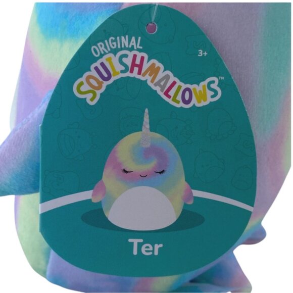 Squishmallows Official Kellytoy 8" Ter the Narwhal Plush Toy Rainbow‎ Swirl NEW - Picture 4 of 5